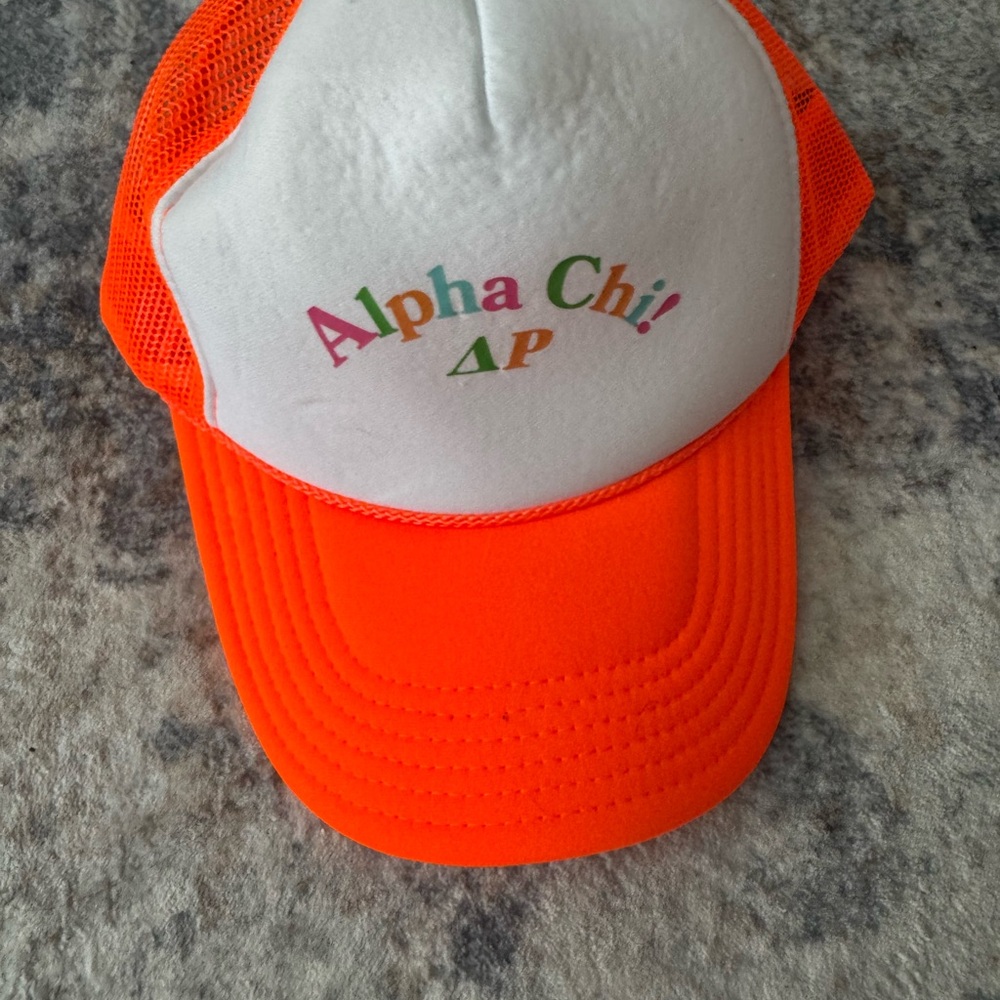 Orange & White Alpha Chi Omega (Delta Rho,University of Arkansas) ΔP Trucker Hat